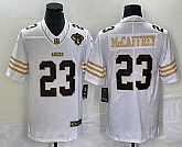 Men's San Francisco 49ers #23 Christian McCaffrey White 75th Patch Golden Edition Stitched Nike Limited Jersey Dzhi,baseball caps,new era cap wholesale,wholesale hats